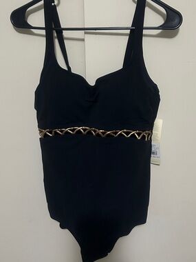 NWT Gottex Black One-Piece Swimsuit with Gold Accent